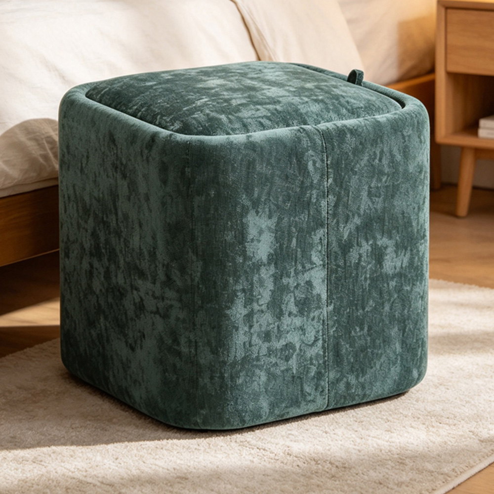 Living and Home Green Chenille Cube Storage Ottoman with Reversible Lid Image 1
