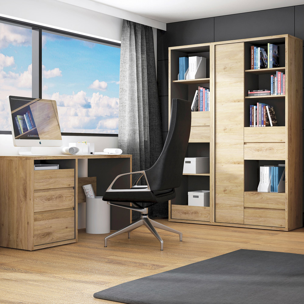 Florence Shetland Single Door 4 Drawer 4 Shelf Wide Bookcase Image 8