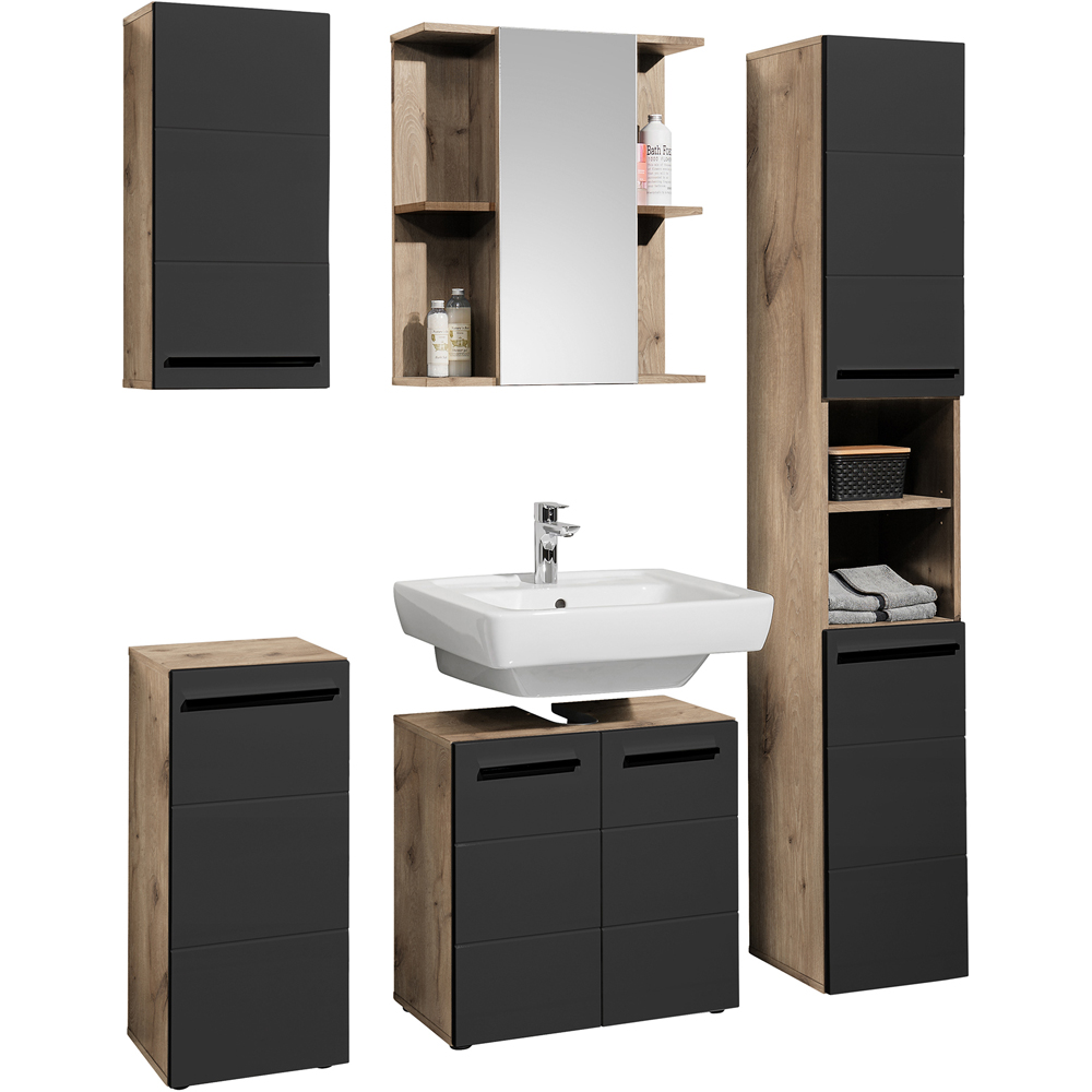 Julian Bowen Vista 2 Door Black and Viking Oak Bathroom Sink Cabinet Image 6