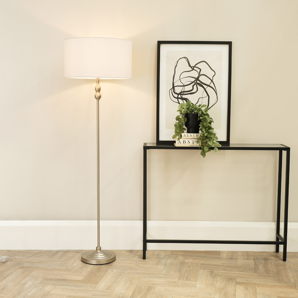 ValueLights Maggie White Shade Brushed Chrome Candlestick LED Floor Lamp Image 2