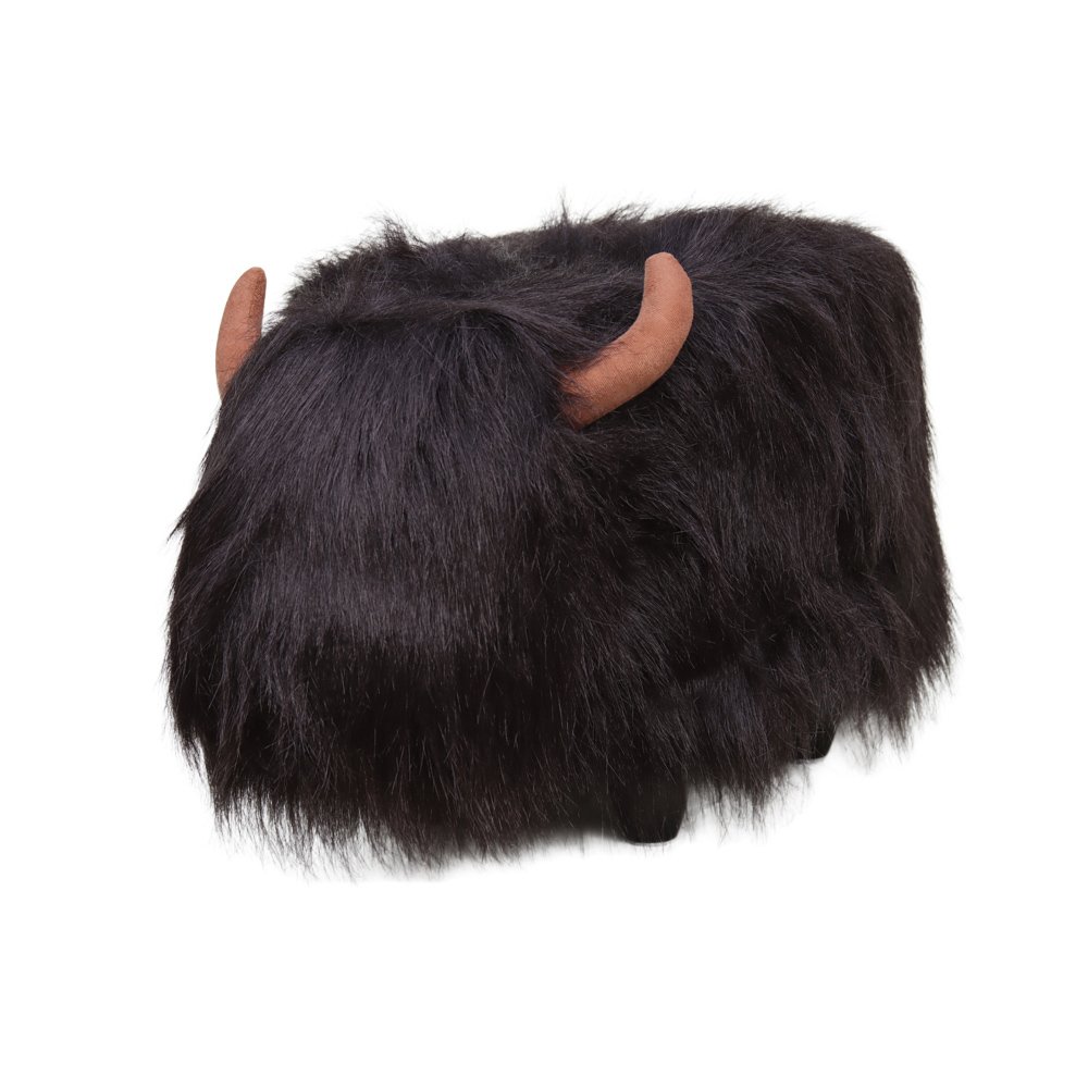 Gardeco Karlos The Highland Cow Black Synthetic Fur Footstool Image 2