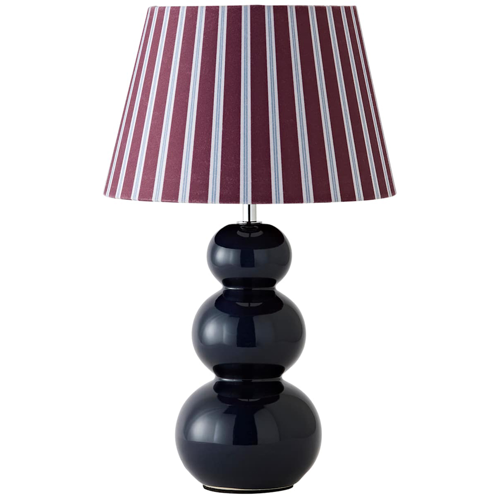 ValueLights Edie Stripe Shade Navy Bobble Ceramic Table Lamp with Bulb Image 1