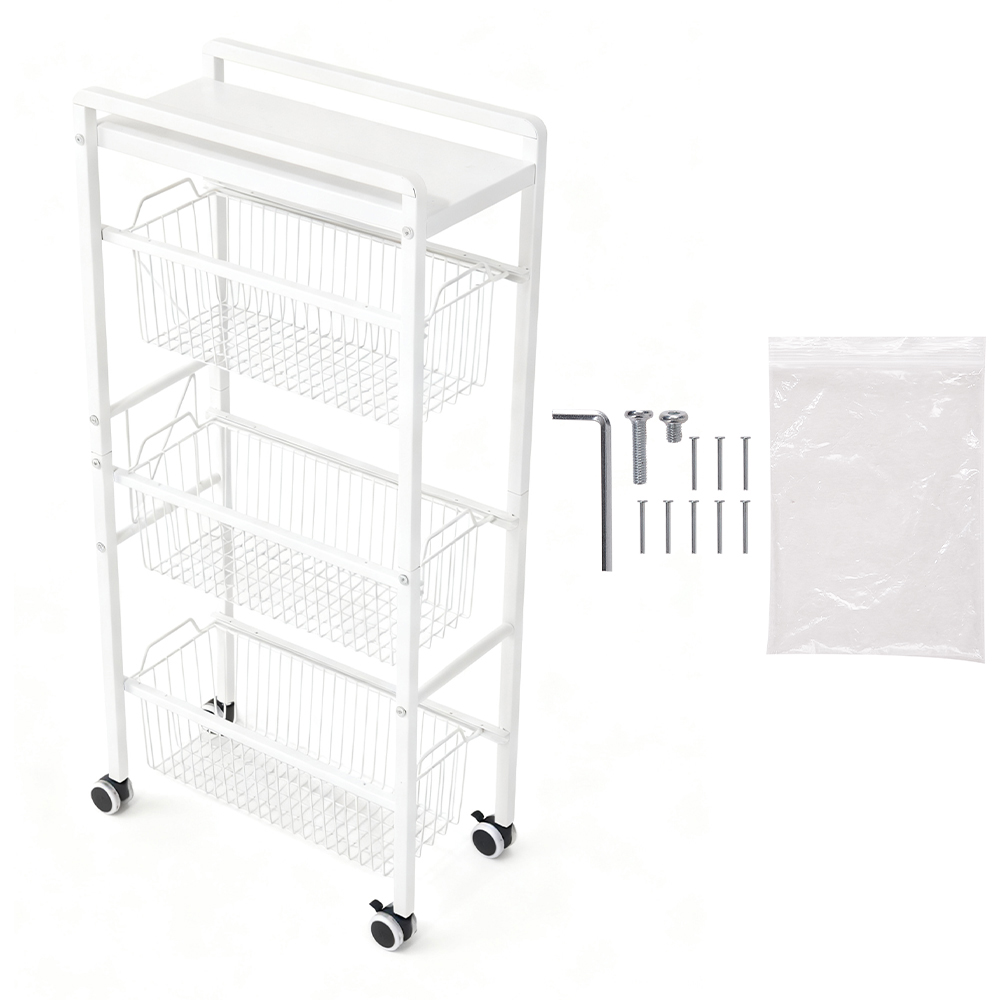 Living and Home 4-Tier White Carbon Steel Pull-Out Storage Trolley Image 3