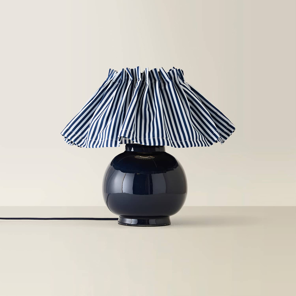 ValueLights Arabella Pinstripe Pleated Shade Navy Blue Ceramic LED Table Lamp with Bulb Image 4
