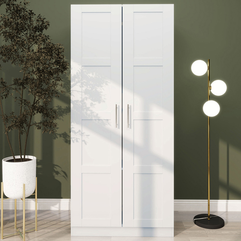 Portland 2 Door White Double Wardrobe with Hanging Rail Image 1