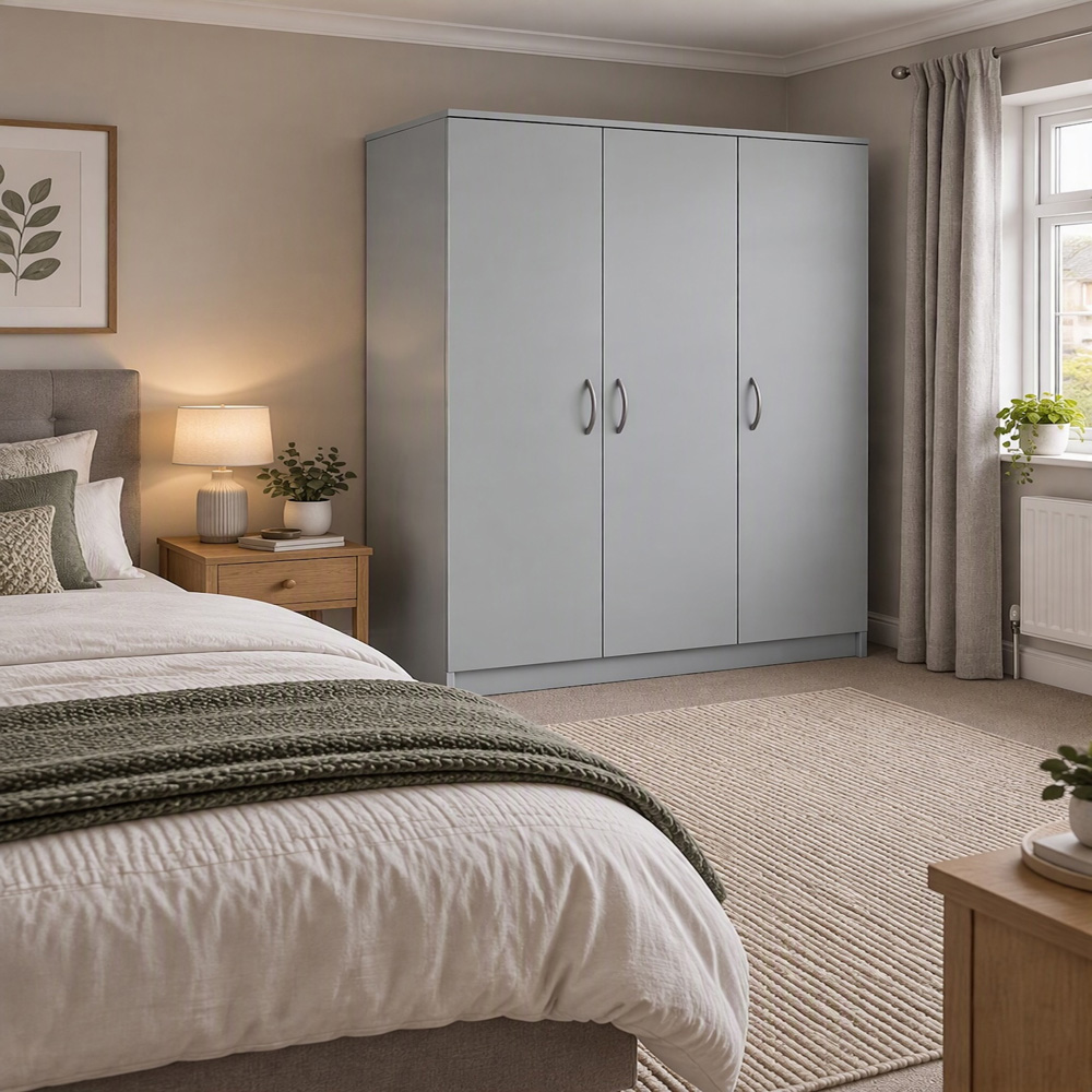 TJ'S Venice 3 Door Grey Wide Wardrobe Image 4