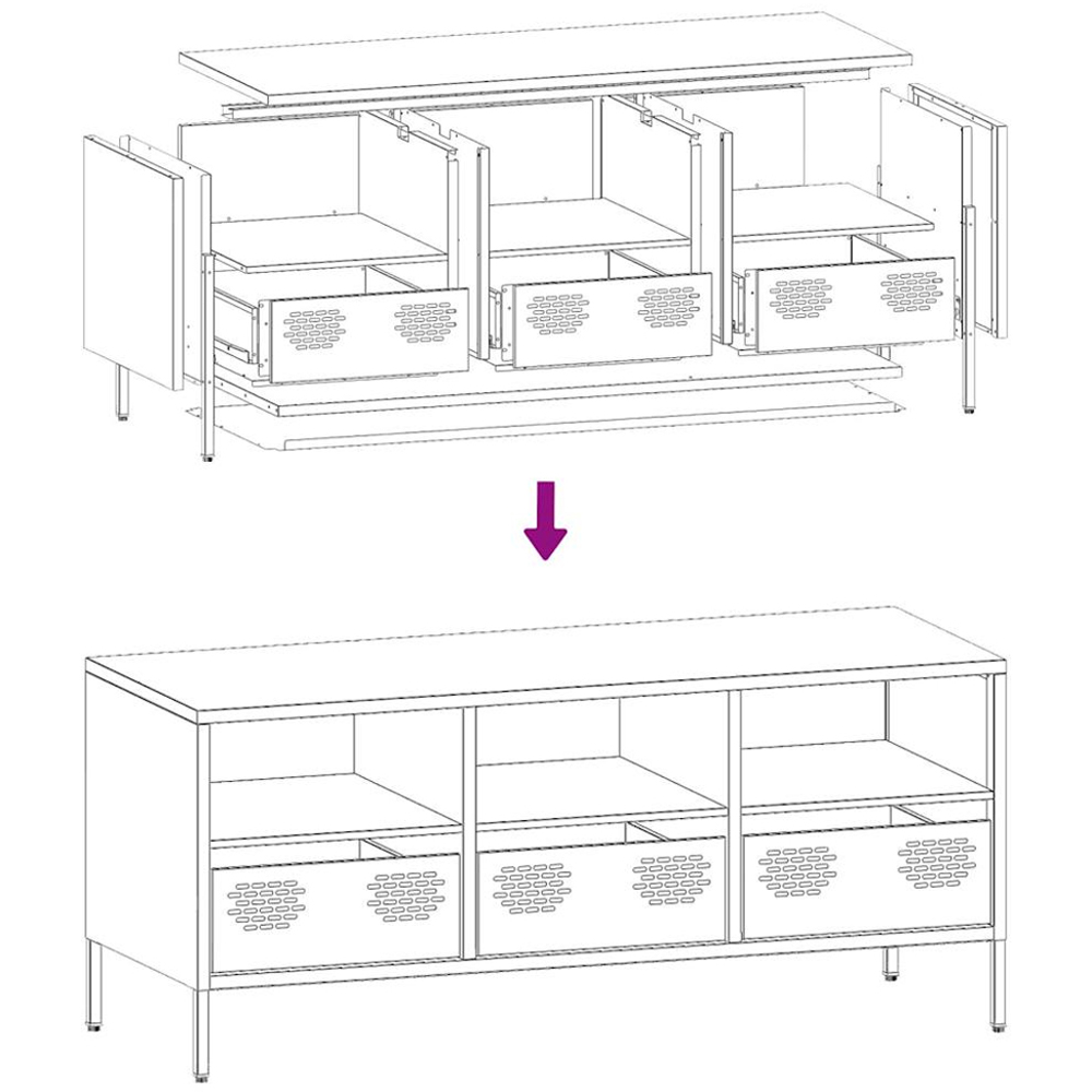 vidaXL 3 Drawer 3 Shelf Anthracite Steel TV Cabinet Image 9