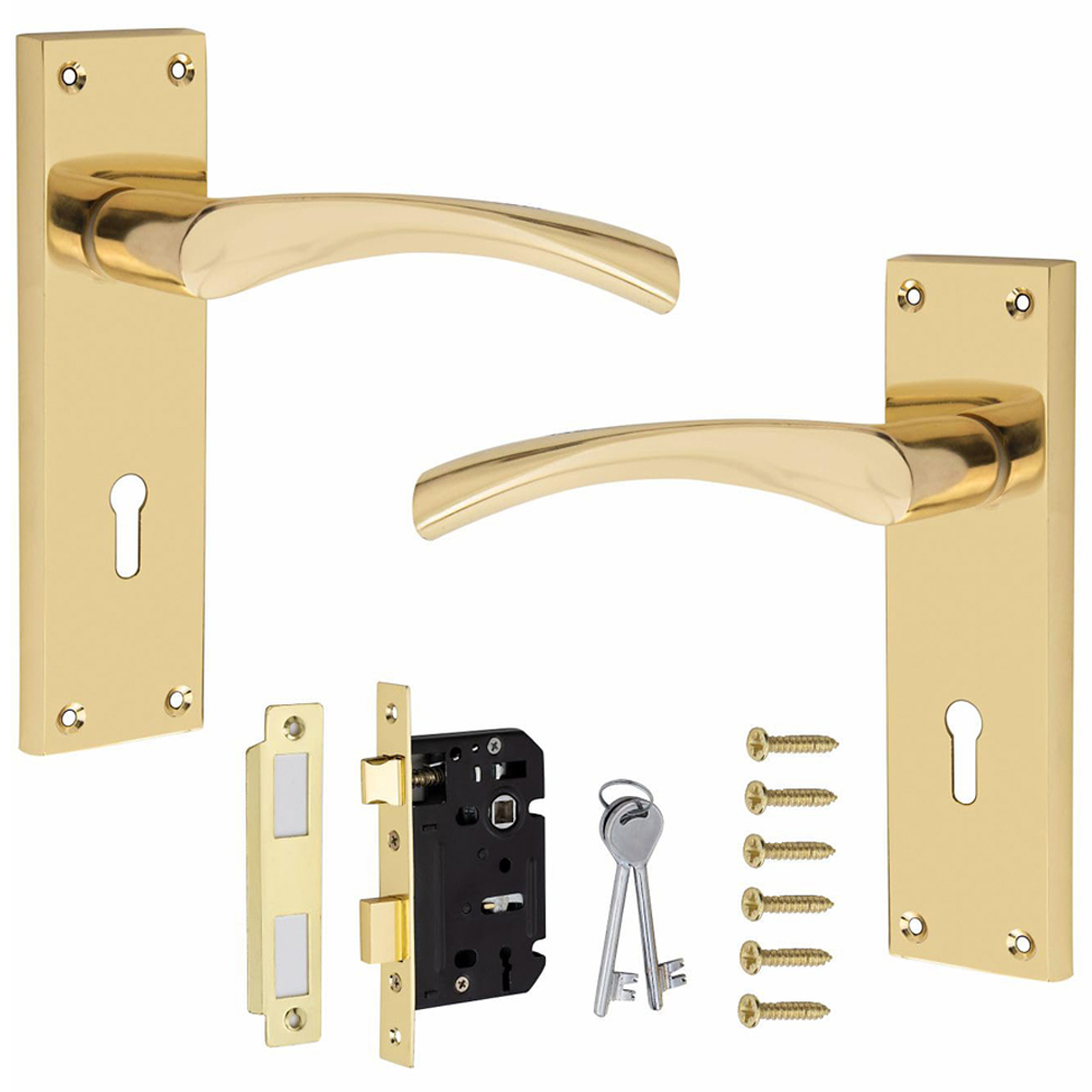 Golden Grace Gold Polished Brass Victorian Scroll Astrid 3 Lever Lock Door Handle 150 x 40mm Image 1