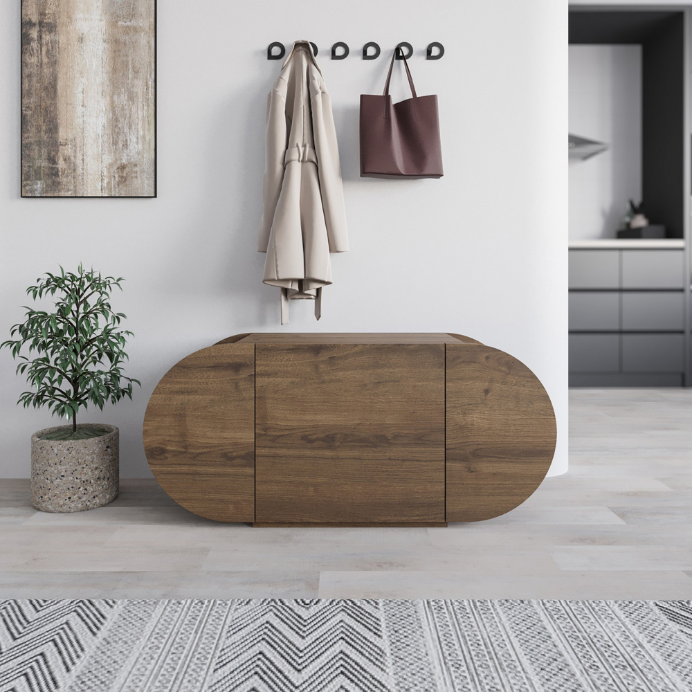 Decortie Pozy 2 Shelf Single Door Dark Oak Effect Modern Shoe Storage Bench Image 4