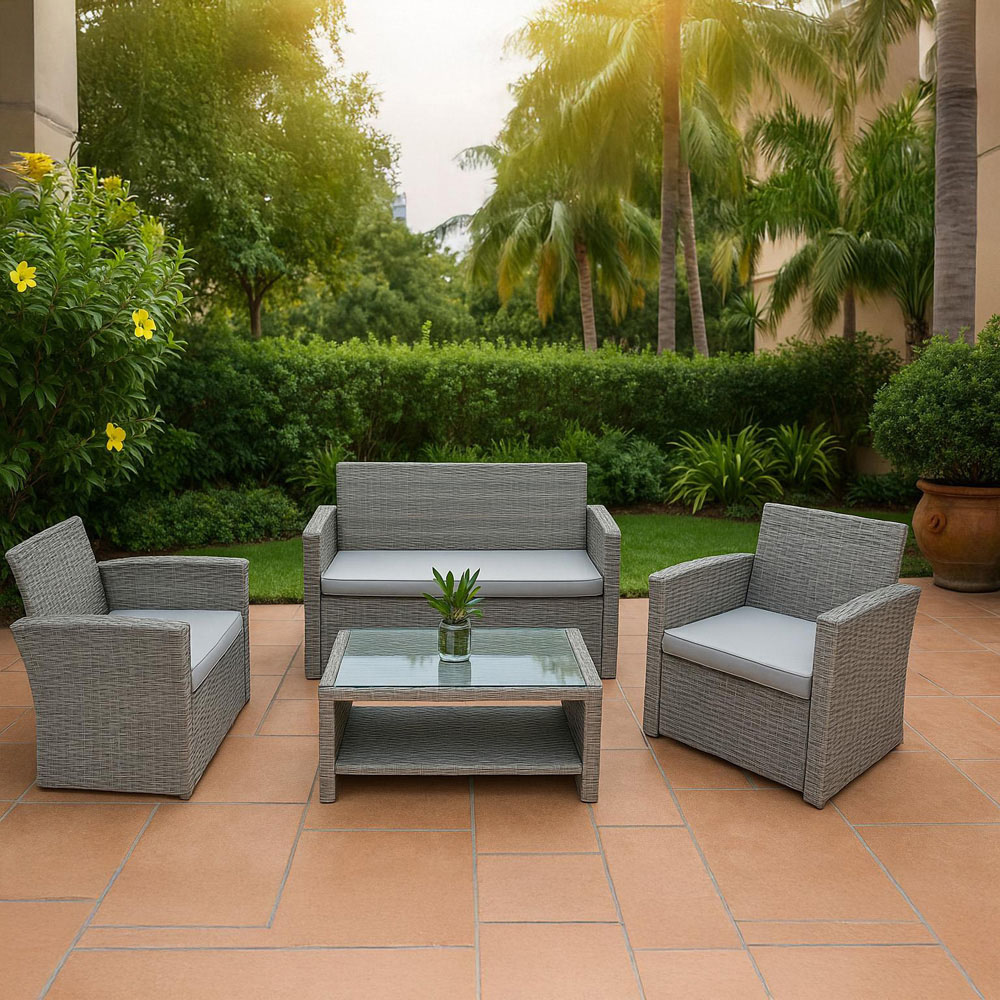 Shatchi 4 Seater Grey Steel Garden Sofa Set Image 6