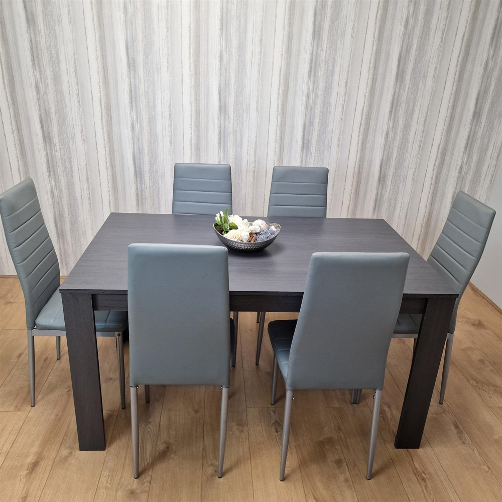 Kosy Koala 6 Seater Wood and Leather Dining Table Set Grey Image 5