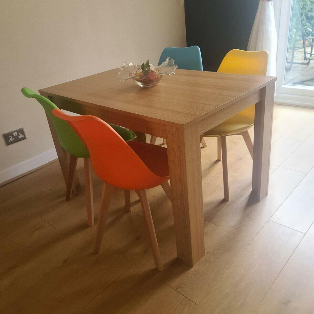 Portland 4 Seater Plastic and Leather Dining Set Oak Effect and Colourful Image 6