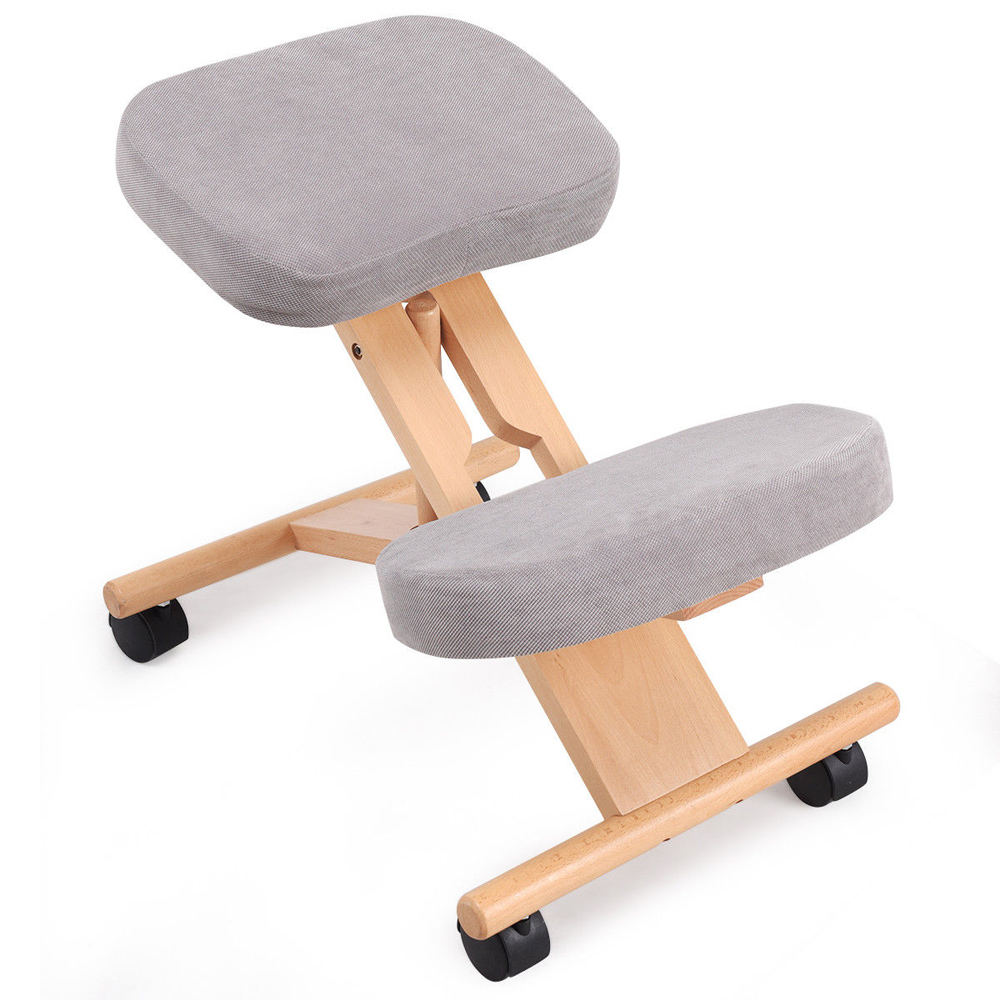 Costway Grey Wooden Orthopaedic Kneeling Chair Image 2