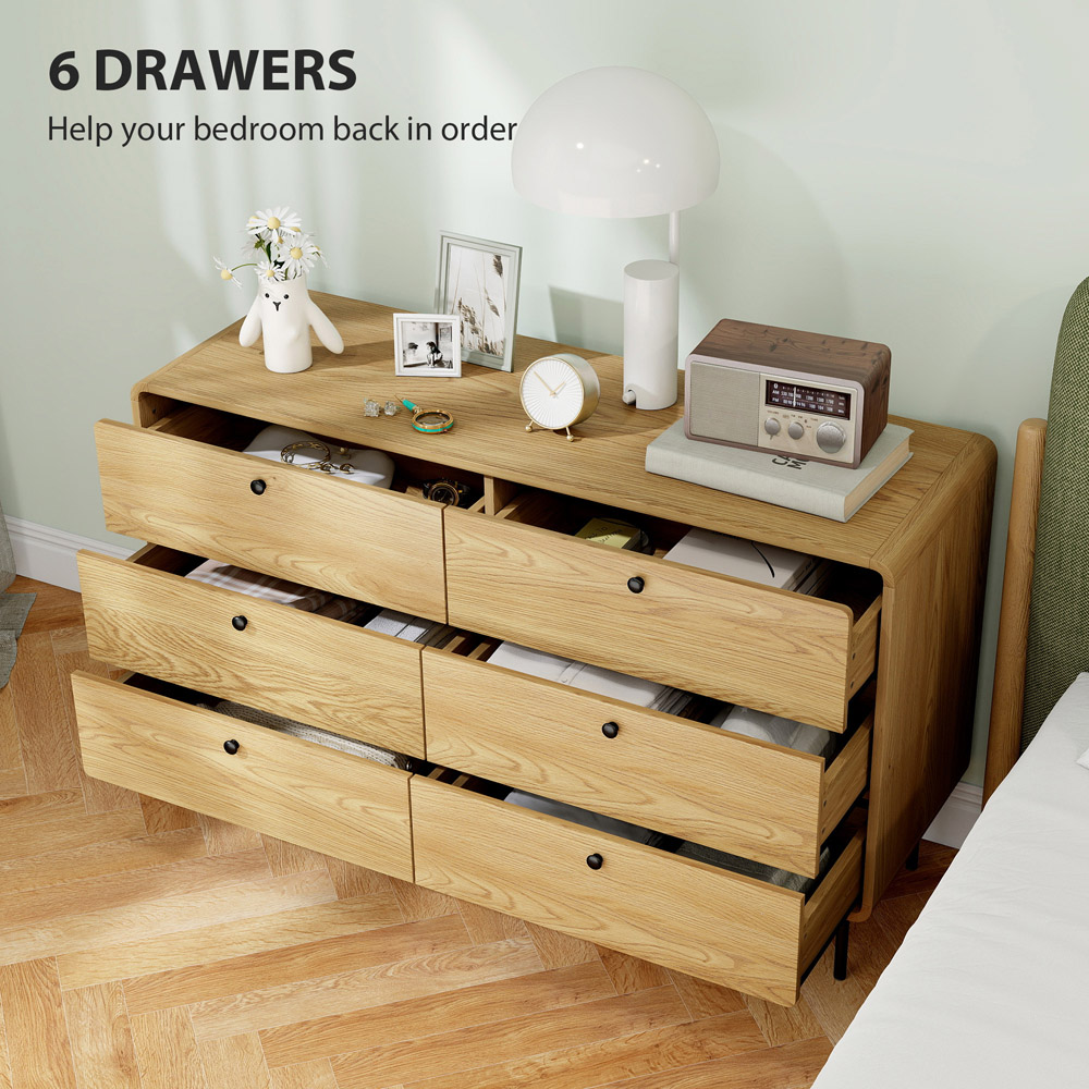 Portland 6 Drawer Oak Wide Chest of Drawers Image 5