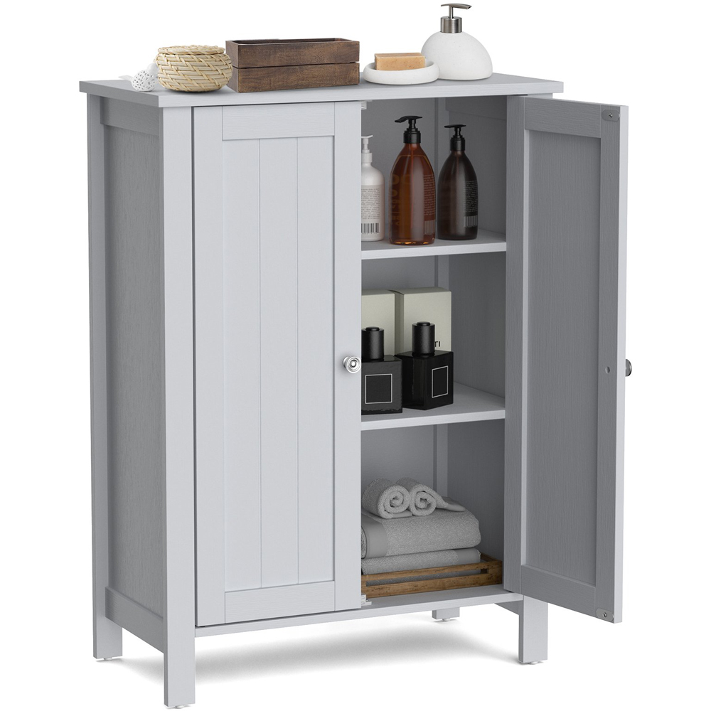 Costway 2 Door Grey Adjustable Shelf Free Standing Floor Cabinet Image 2