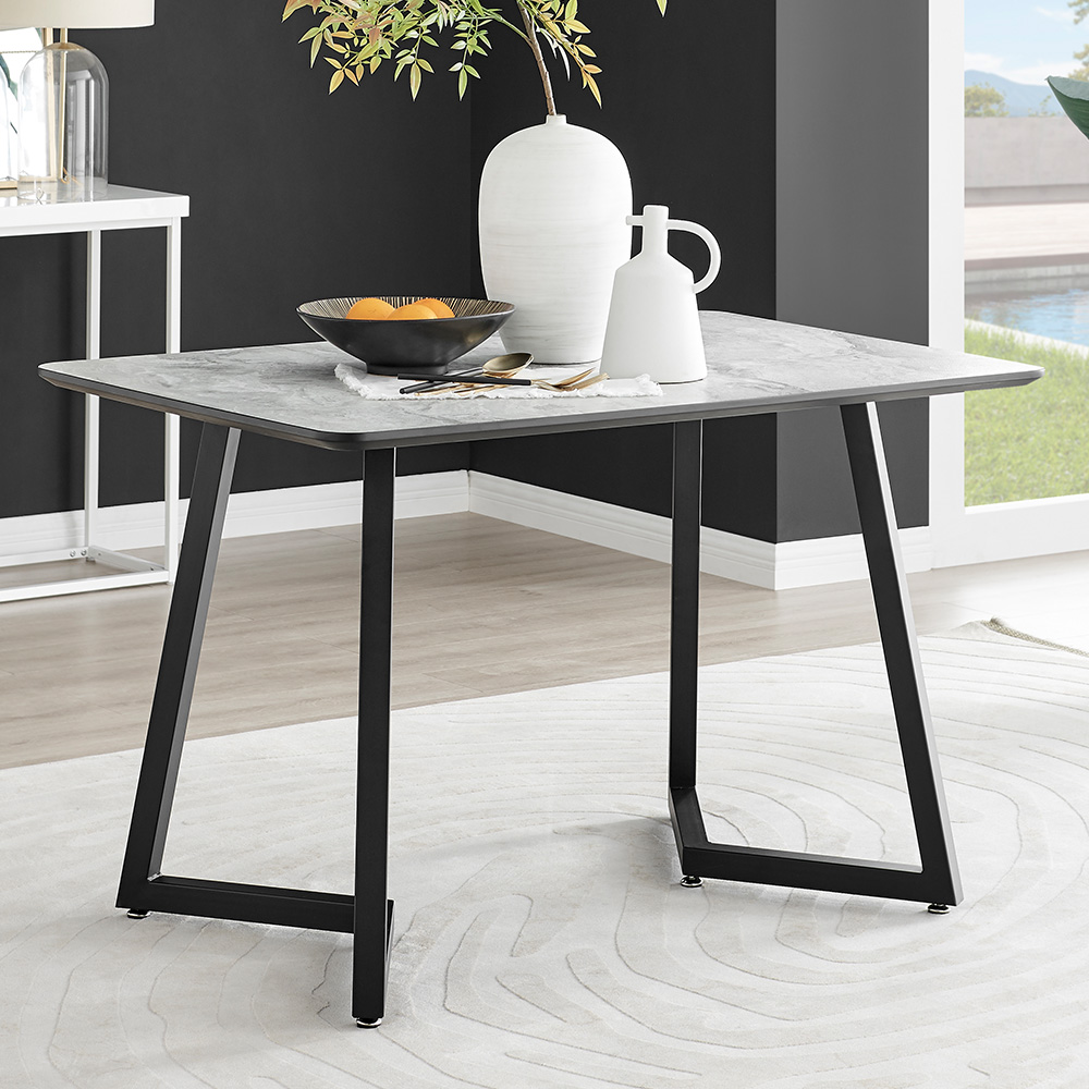 Furniturebox Copeland Valera Marble Effect 4 Seater Dining Set White Mustard and Chrome Image 2