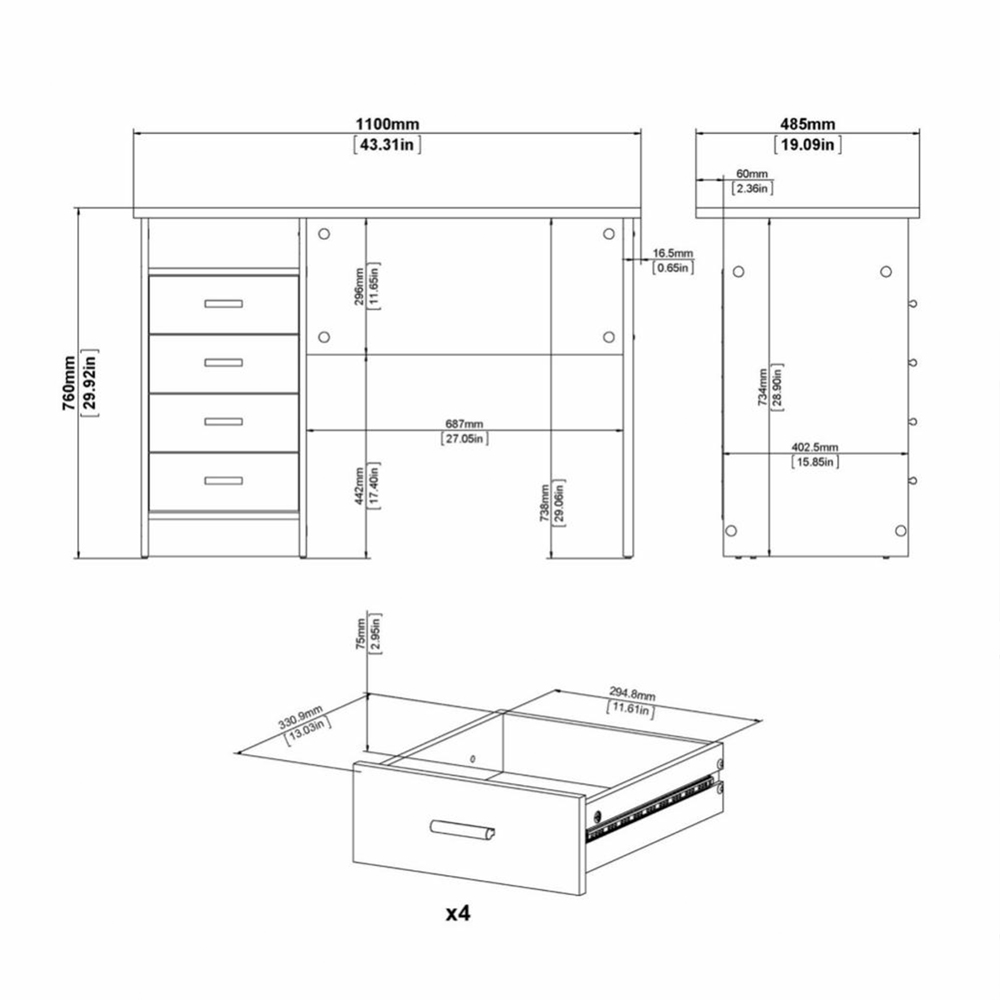 Florence Function Plus 4 Drawer Desk White | Wilko