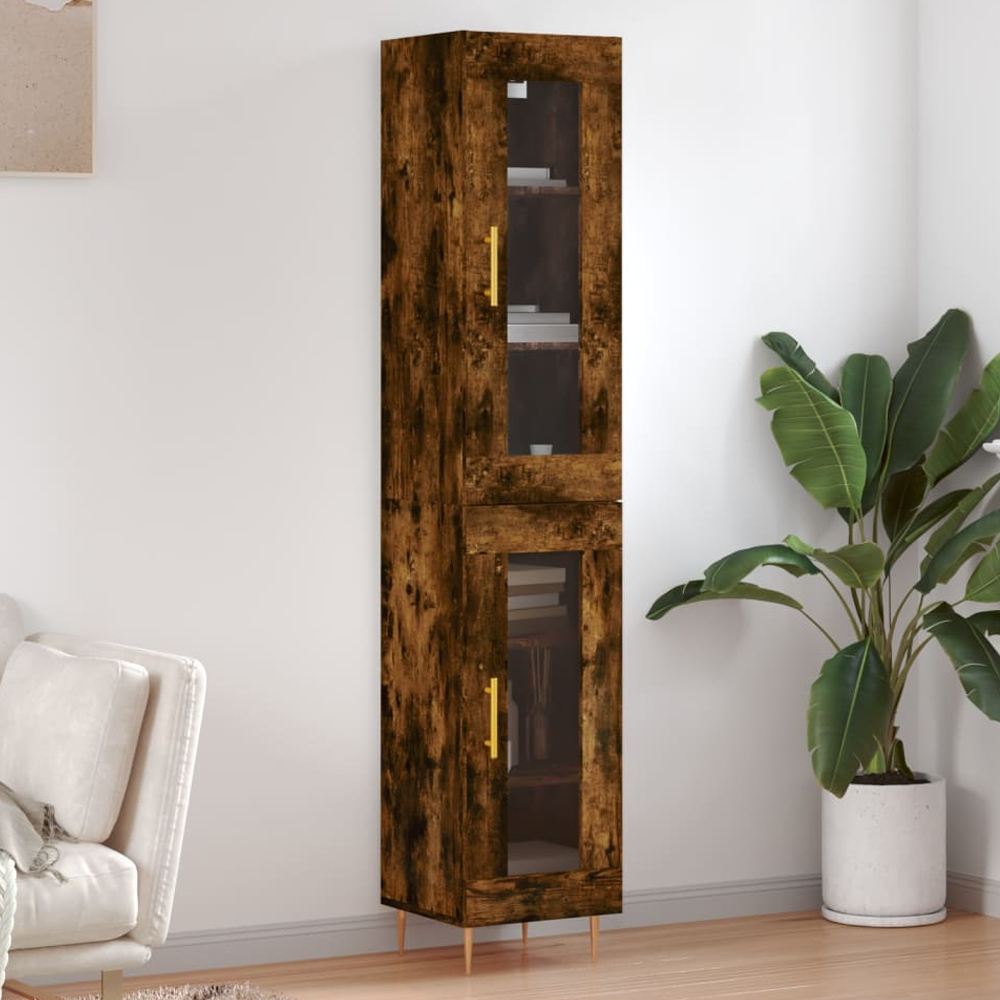 vidaXL 2 Glass Door Smoked Oak Highboard Image 1