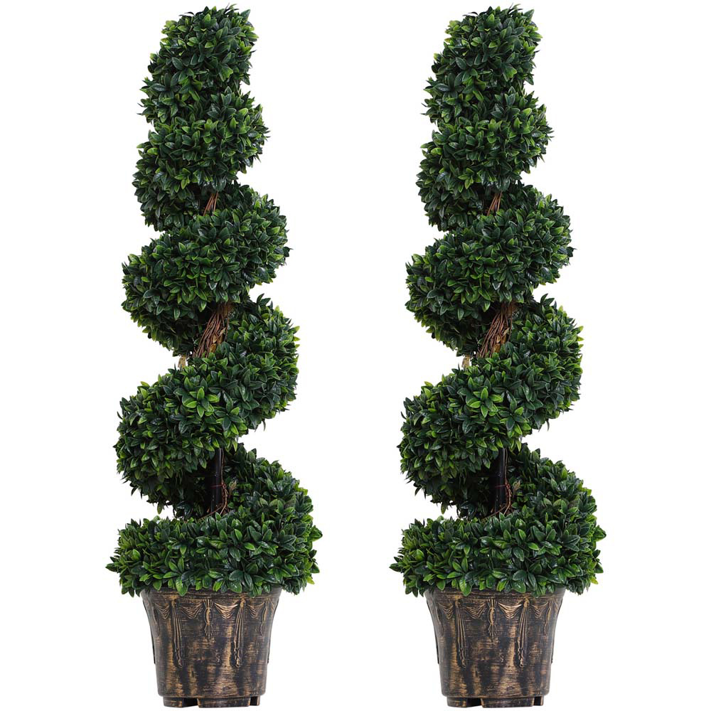 Outsunny Boxwood Spiral Tree Artificial Plant In Pot 4ft 2 Pack Image 1