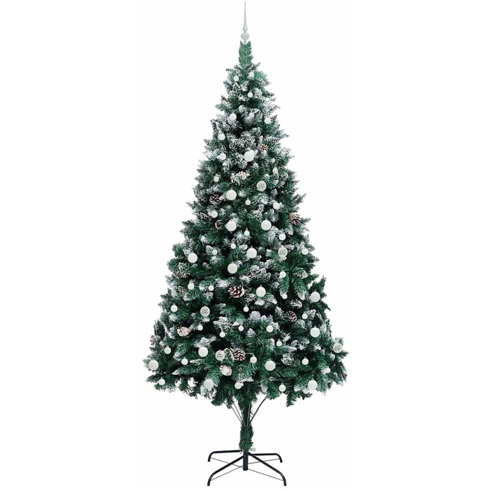 vidaXL Pre-Lit White Baubles Green Artificial Christmas Tree 8ft Image 4