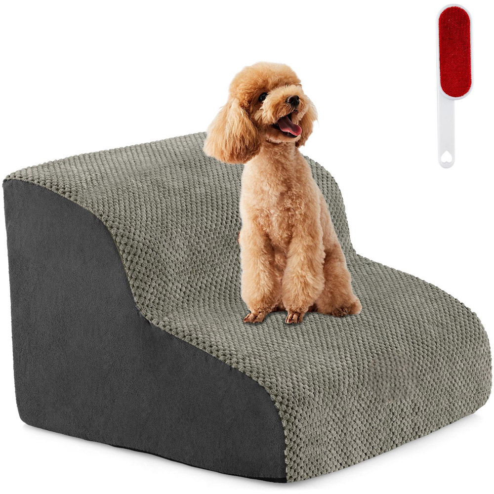 Costway Grey 2 Tier Dog Ramp Pet Stair with Washable Cover Image 3