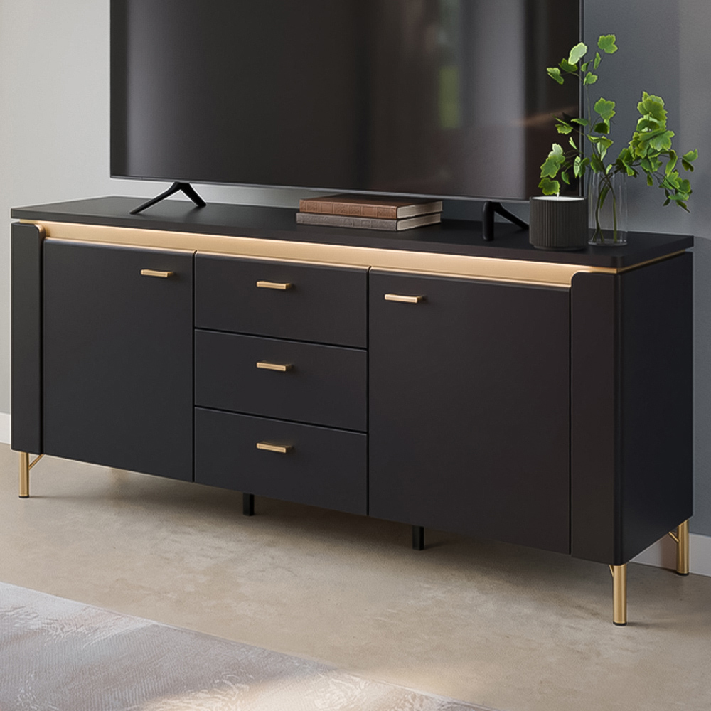 Furniture To Go Genoa 2 Door 3 Drawer Black TV Cabinet Image 1