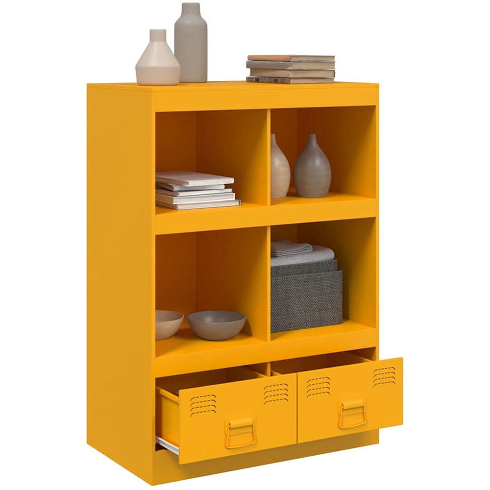 vidaXL 2 Drawer 4 Open Shelf Mustard Yellow Steel Highboard with Metal Handles Image 5