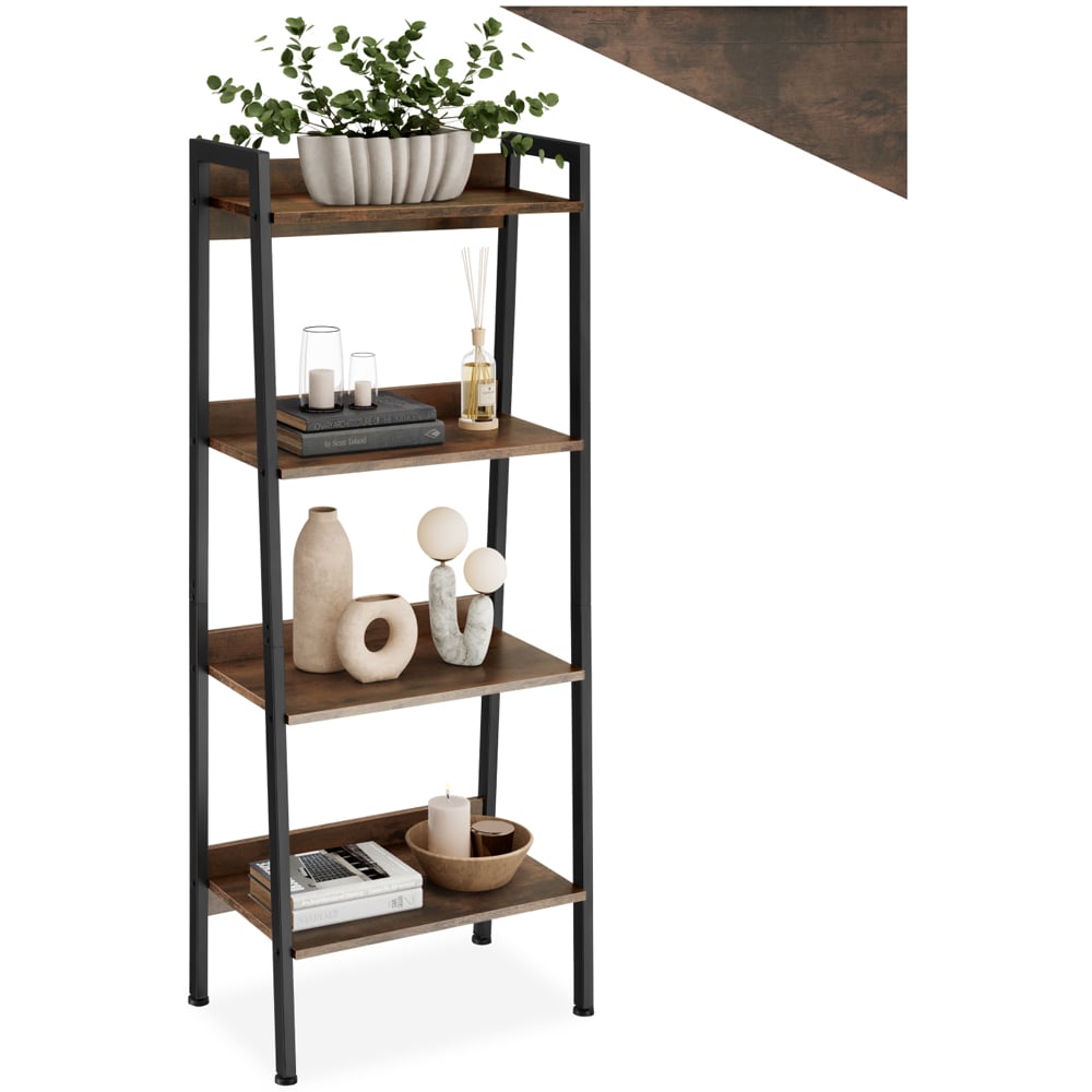 tectake 5 Shelf Dark Wood Shelving Unit 34 x 57.5 x 138cm Image 2