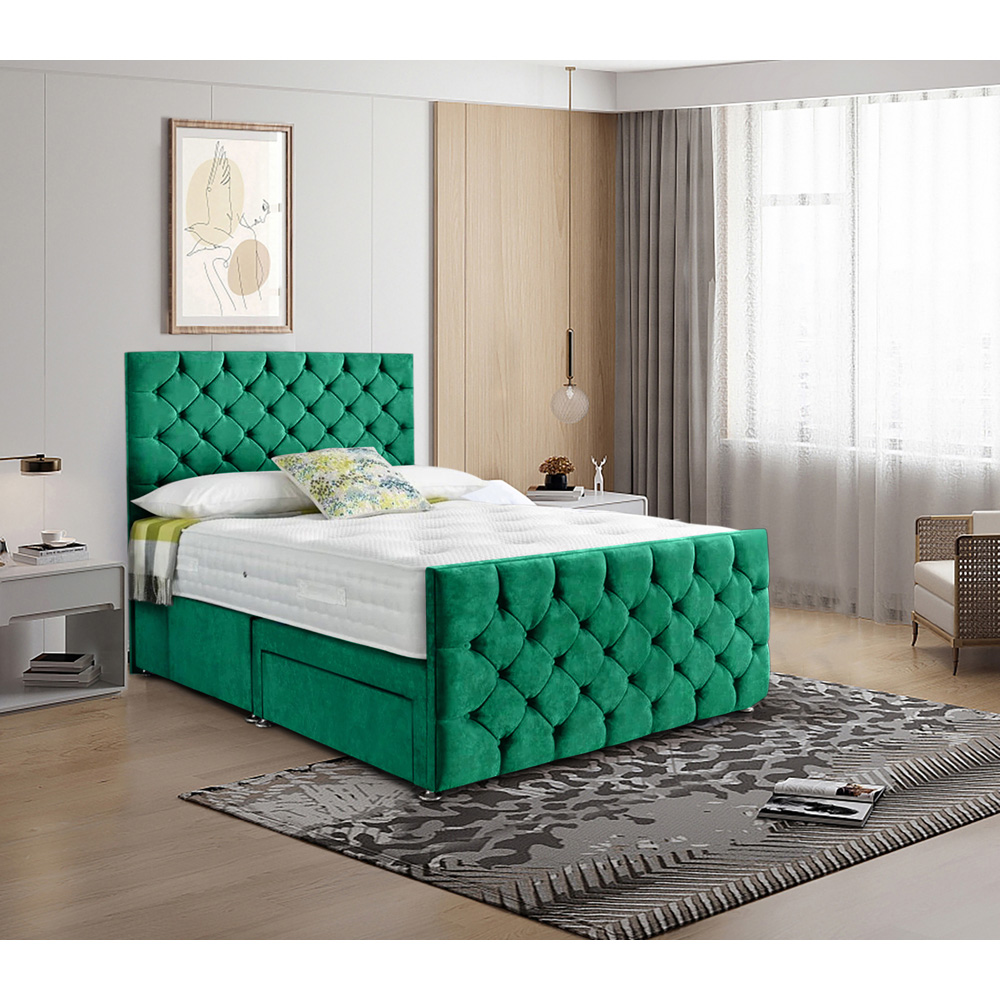 Eleganza Home Dreamscape Super King Size Emerald Plush Velvet Single Drawer Divan Bed with Headboard Image 2