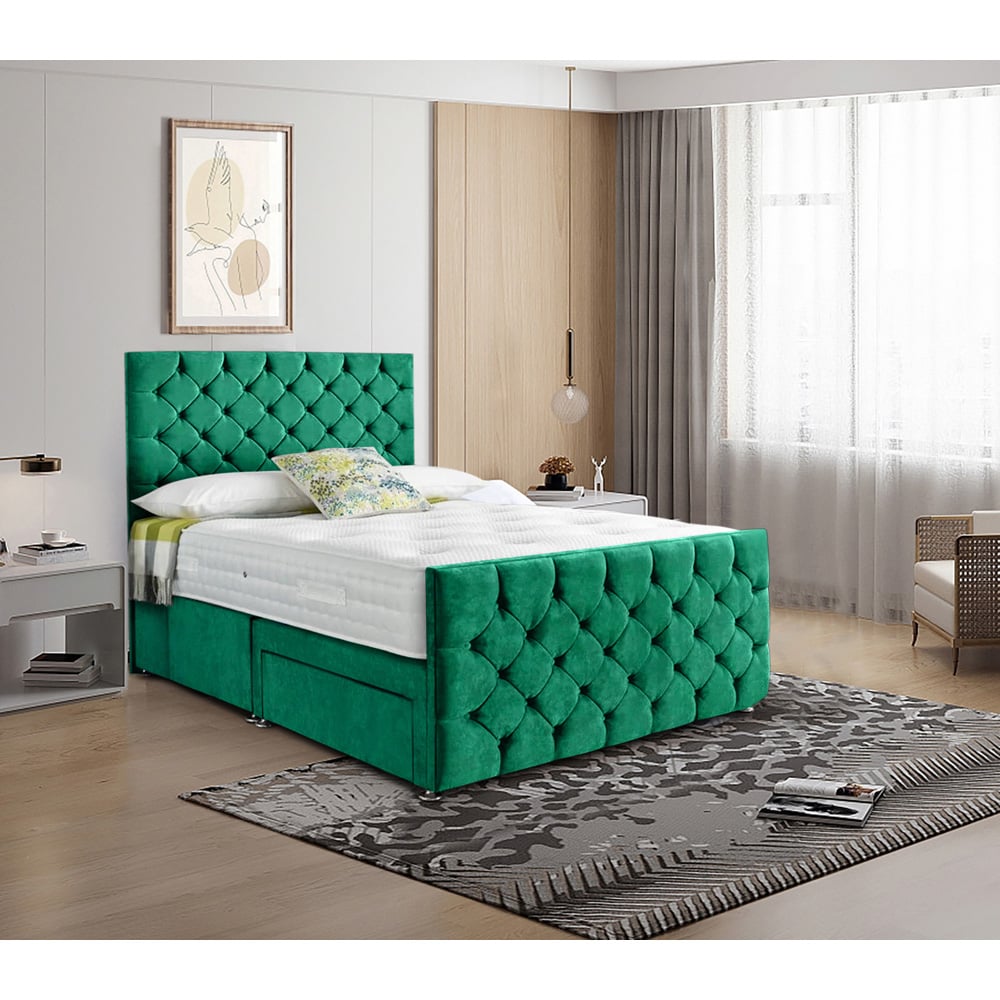 Eleganza Home Dreamscape Single Emerald Plush Velvet Single Drawer Divan Bed with Headboard Image 2