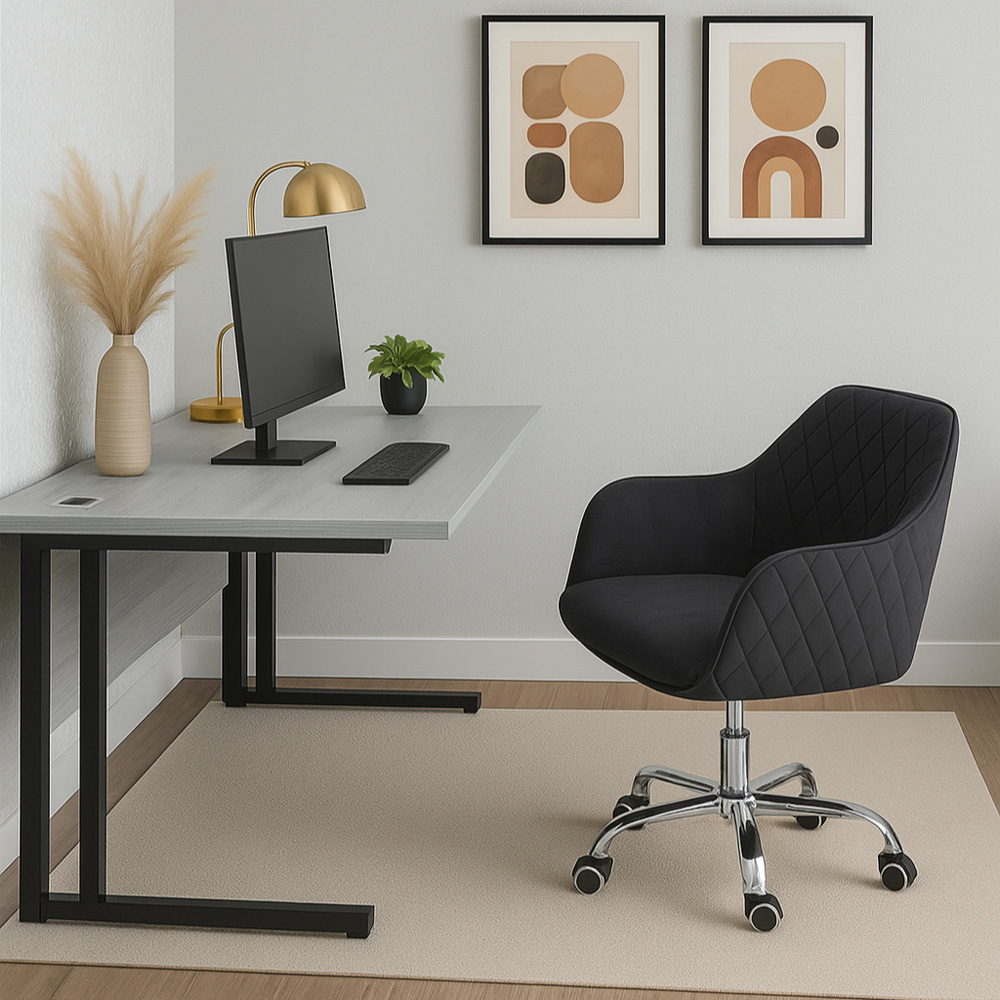 Kosy Koala Grey Wooden Office Desk with Black Velvet Upholstered Chair Image 8
