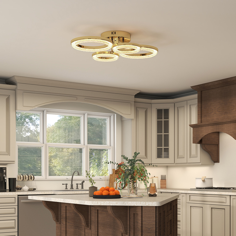 HOMCOM Modern Gold 4 Ring Flush Mount LED Ceiling Light Image 5