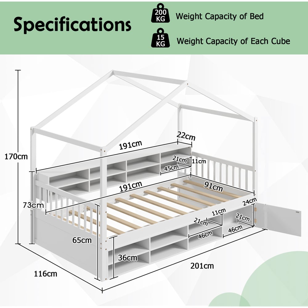 Costway Single White House Bed with Roof Image 6