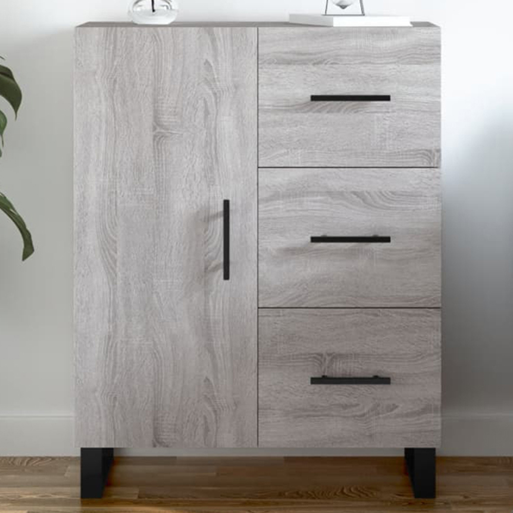 vidaXL Single Door 3 Drawer Grey Sonoma Wooden Sideboard Image 1