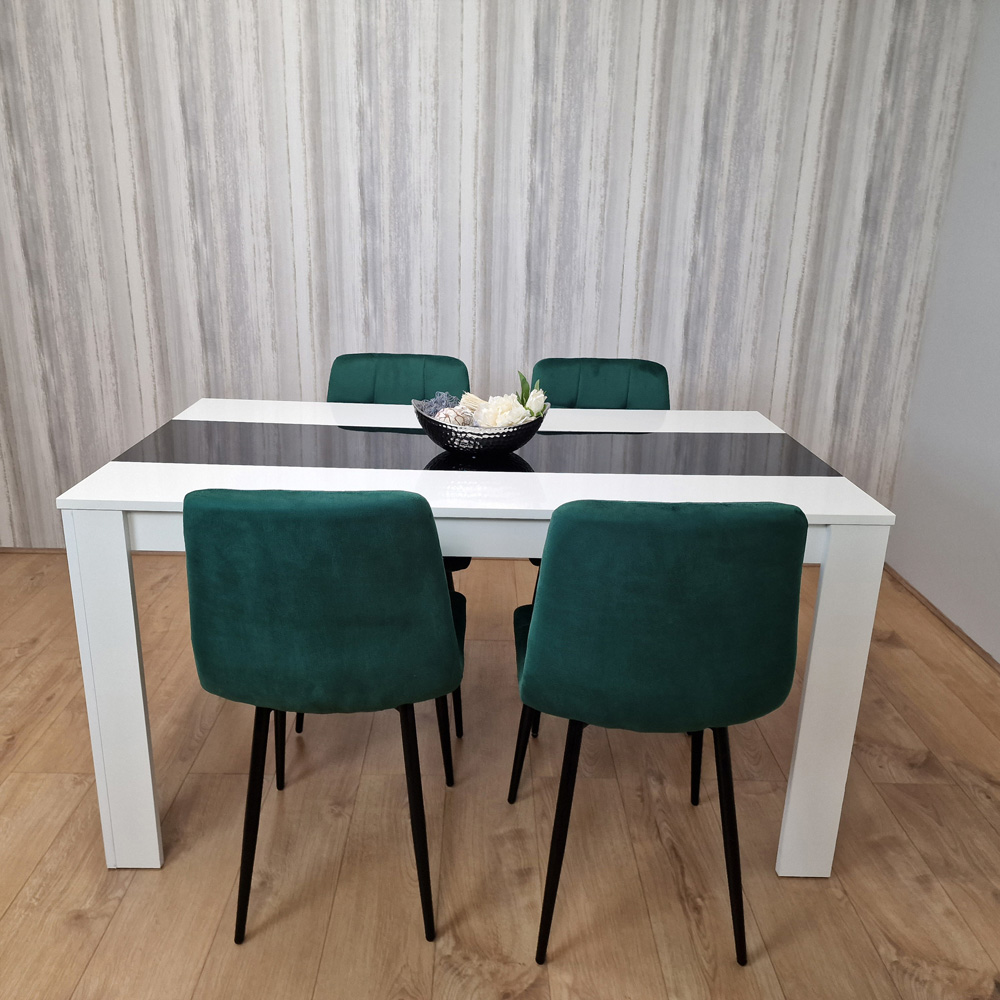 Portland Velvet and Wood 4 Seater Dining Set Green White and Black Image 5