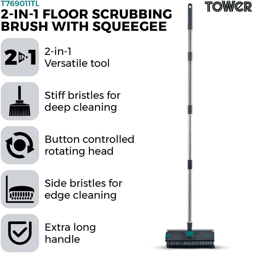 Tower 2-in-1 Teal Floor Scrubbing Brush with Squeegee Image 4