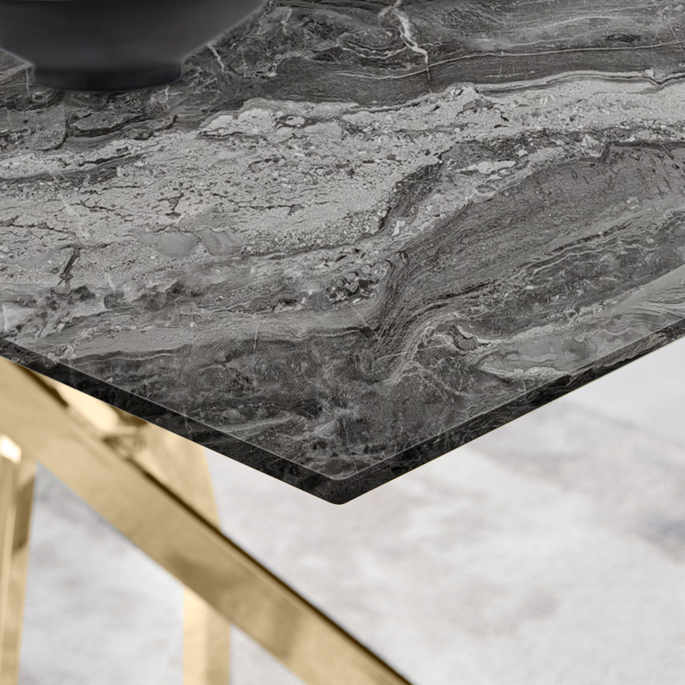 Furniturebox Tavalo 6 Seater Glass Dining Table Marble Effect and Gold Image 3