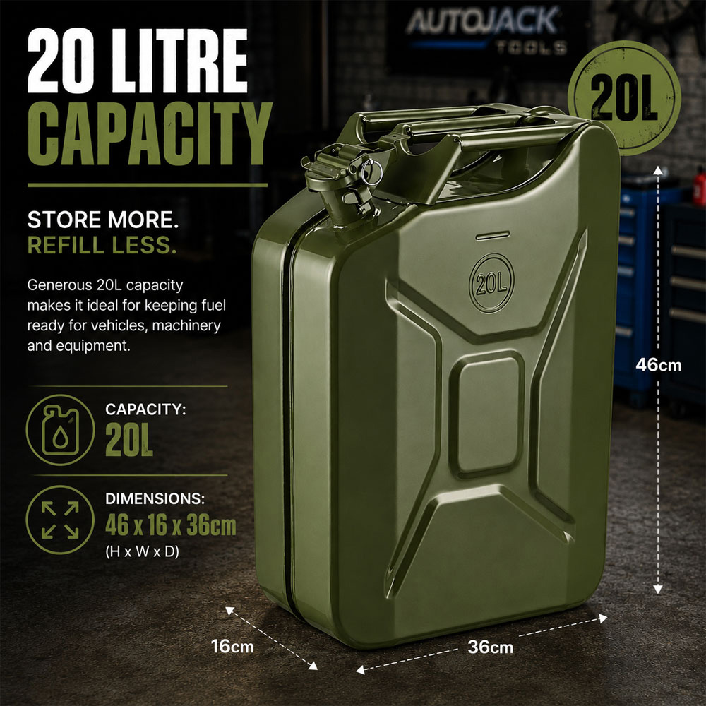 Autojack JC20L 20L Green Steel Heavy-Duty Triple Handle Jerry Can with Flexible Spout Image 6