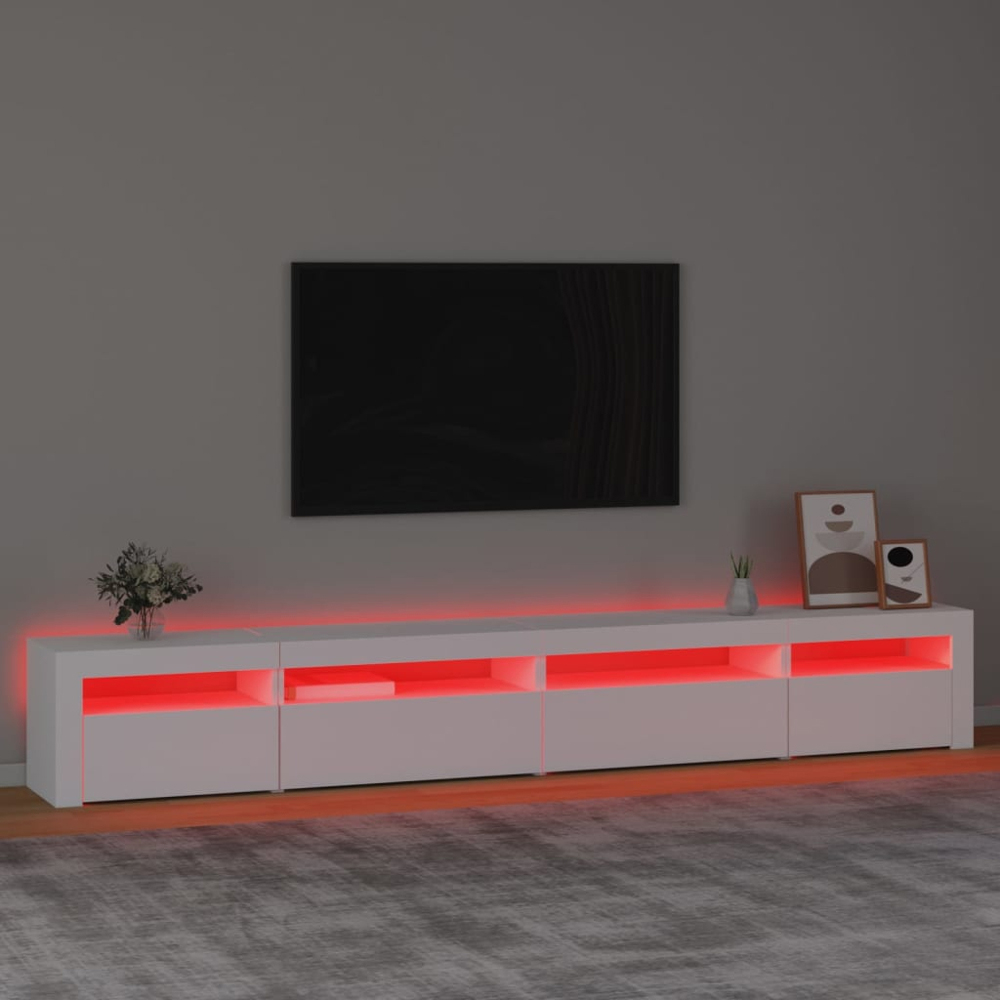 vidaXL 4 Door 4 Shelf White Wooden TV Cabinet with LED 3 Piece Image 5