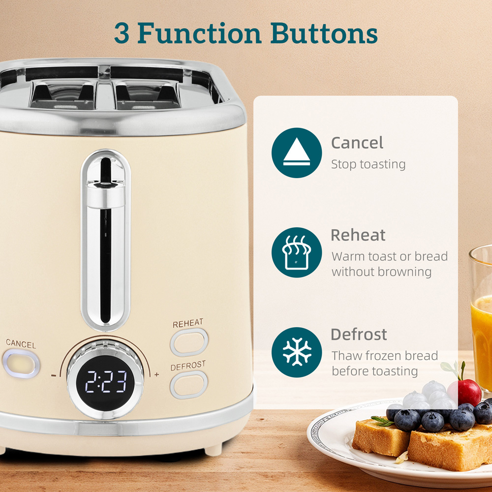 HOMCOM 800-286V70CW Cream Retro Digital 1.7L Kettle and 2 Slice Toaster Set 3000W Image 6