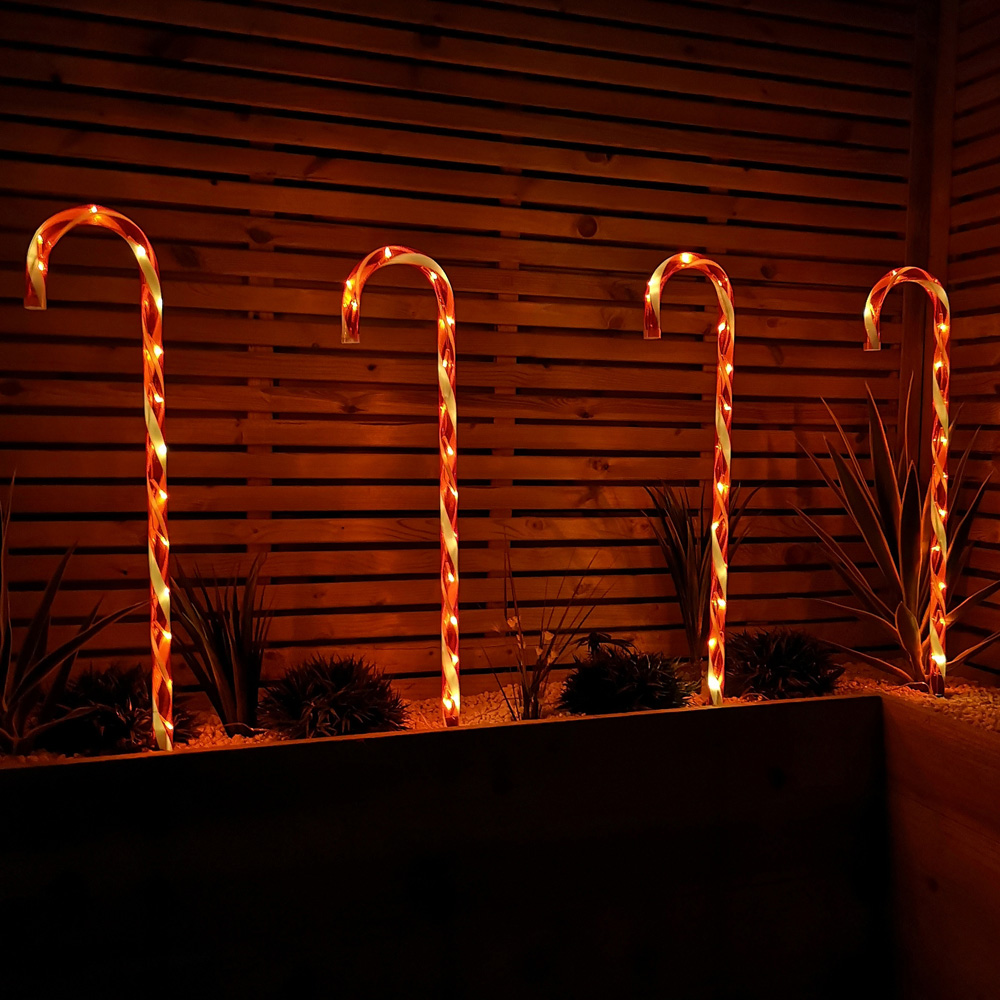 Samuel Alexander Red and White Stripe Christmas Candy Cane LED Garden Stake Light Large 4 Pack Image 6