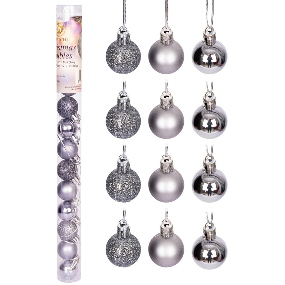 Shatchi 3cm Mid Grey Luxury Bauble 12 Pack Image 3