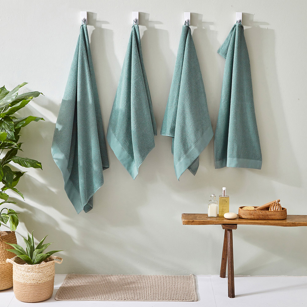 furn. Textured Cotton Smoke Green Hand Towels and Bath Sheets Set of 4 Image 4