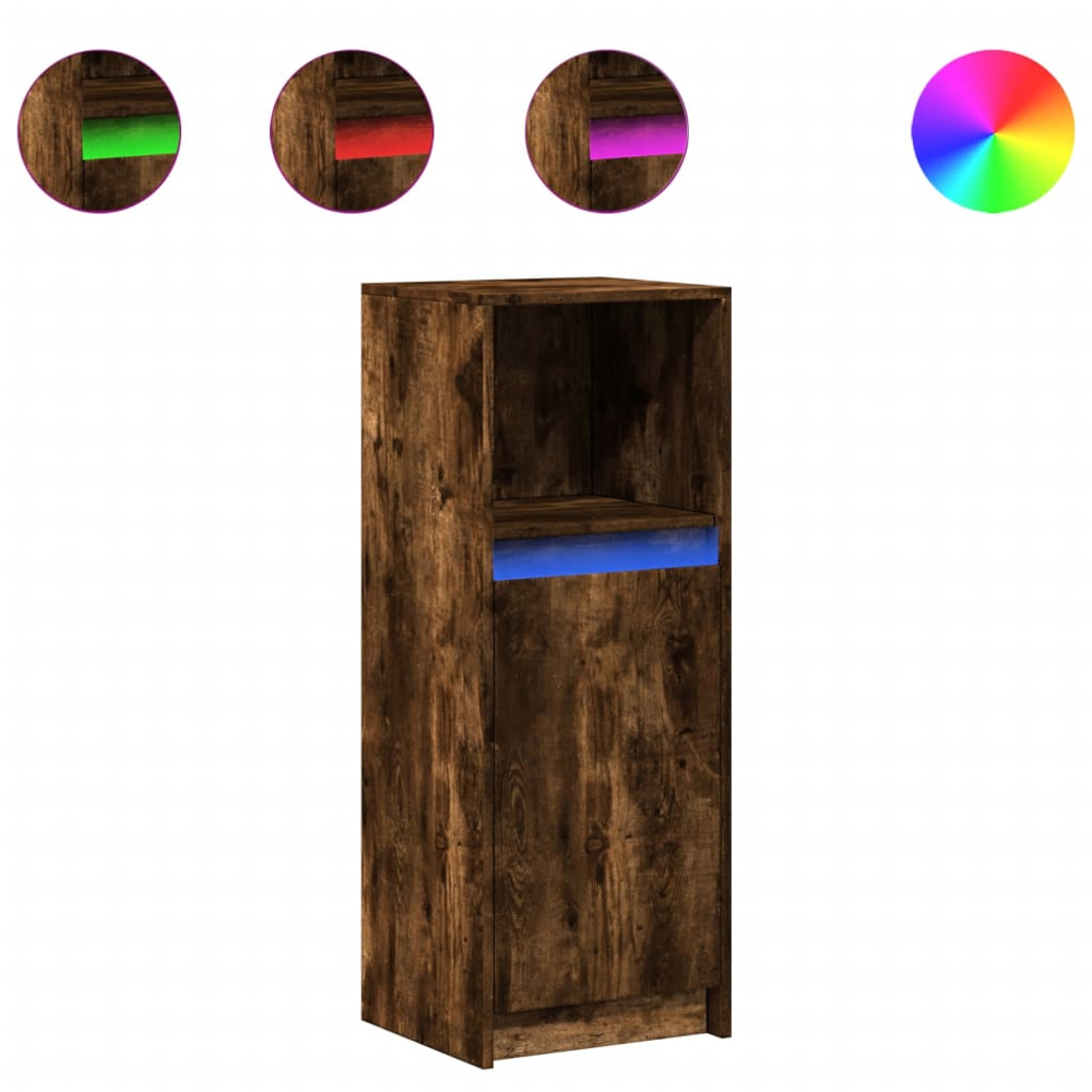 vidaXL Single Door Single Shelf Smoked Oak Sideboard with RGB LED Lights Image 2