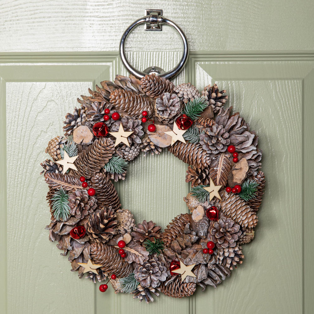 Samuel Alexander Frosted Wreath with Red Jingle Bells and Wooden Stars 36cm Image 5