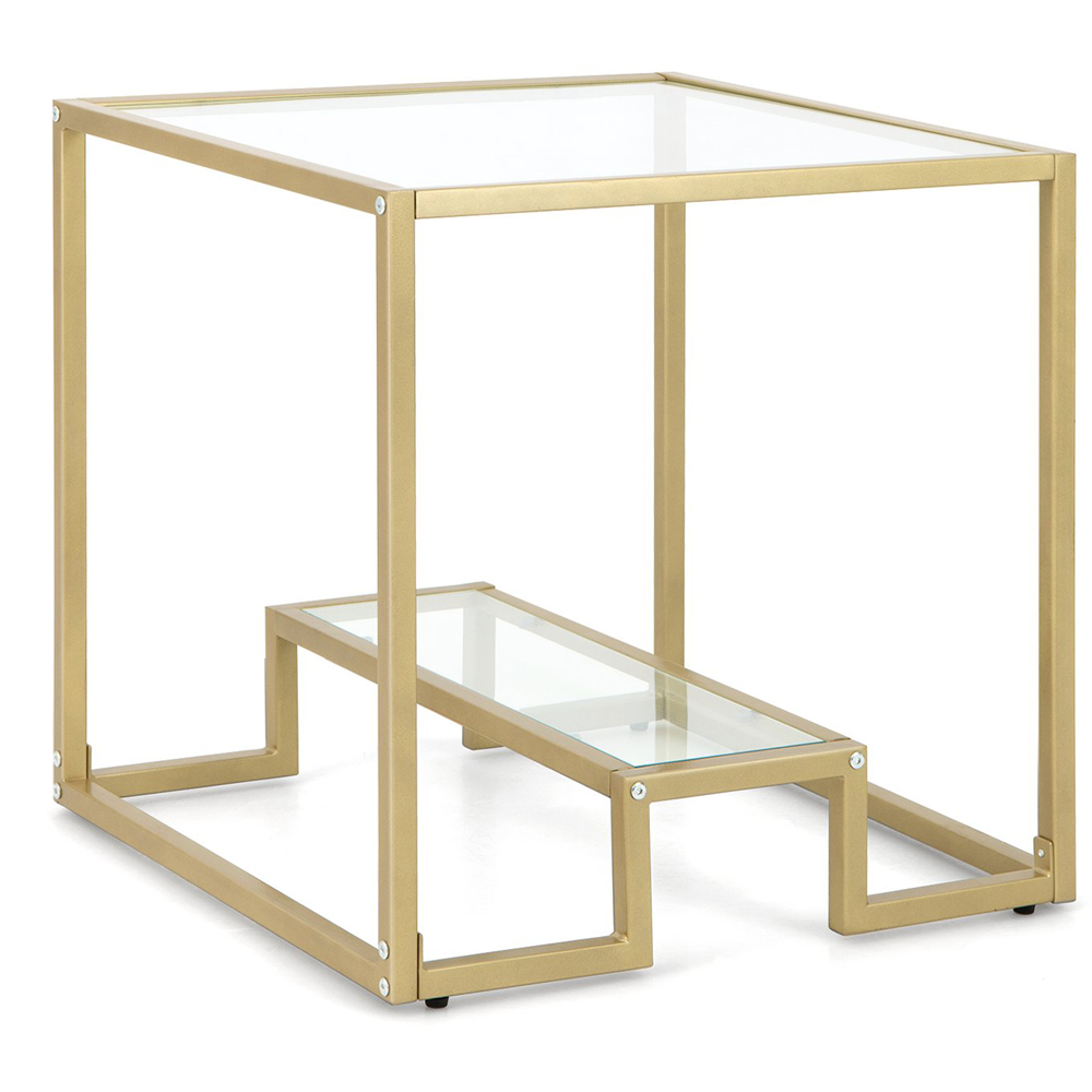 Costway Single Shelf Gold Tempered Glass Coffee Table Image 2