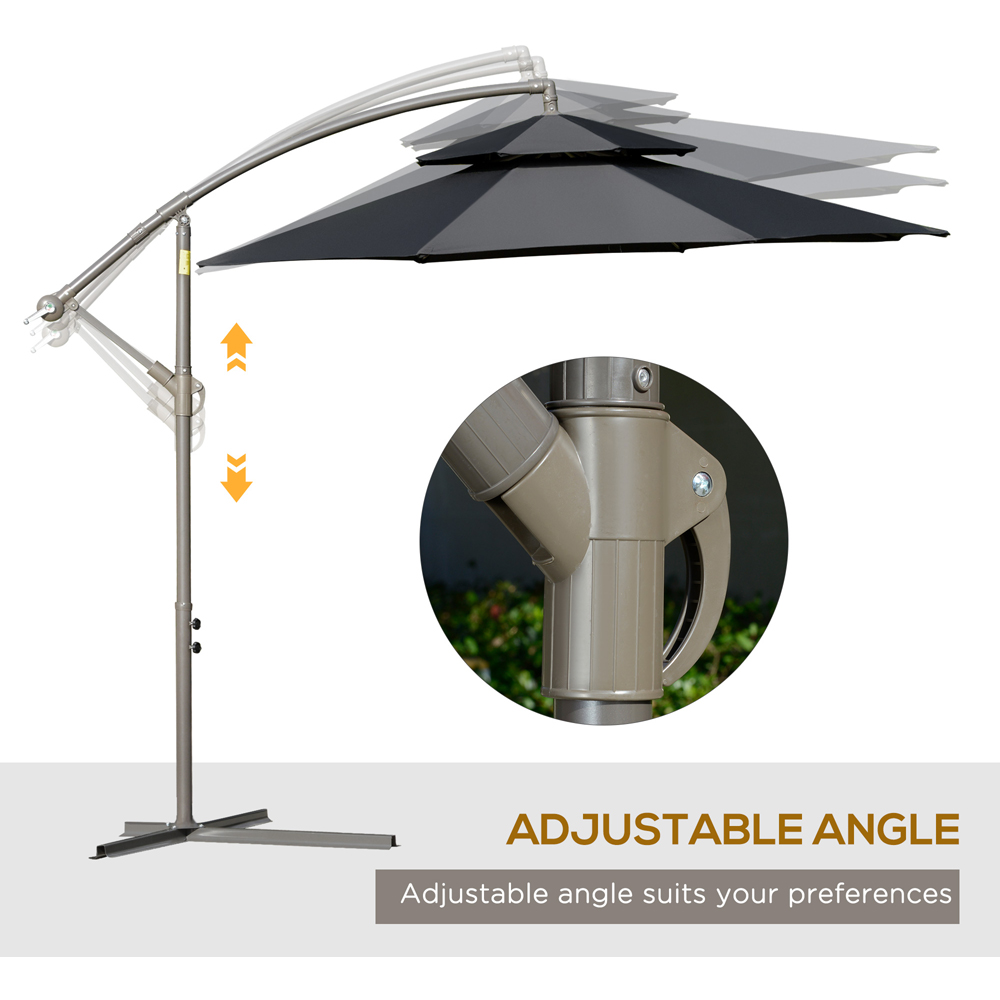 Outsunny Black Double Tier Cantilever Banana Parasol with Cross Base 2.7m Image 5