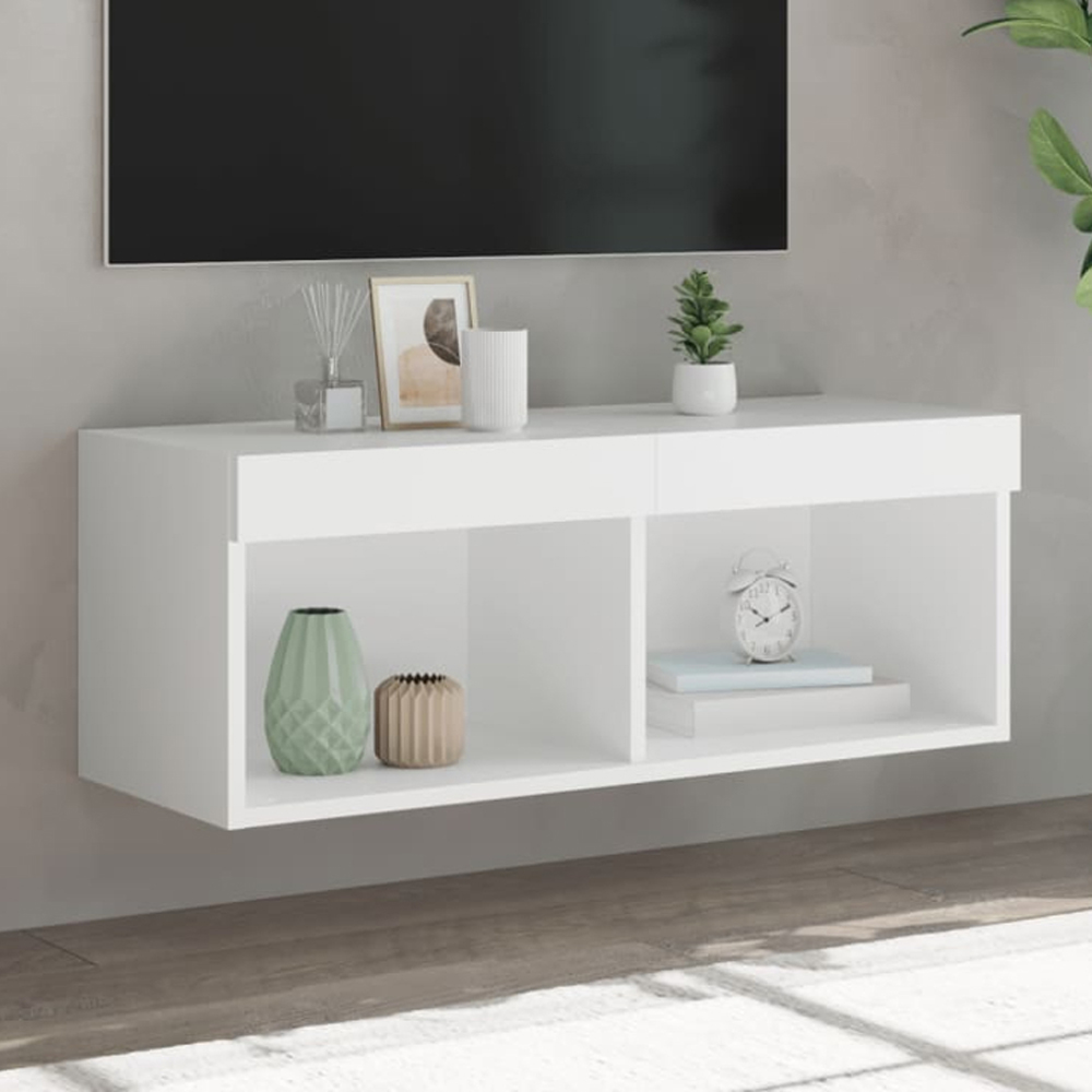 vidaXL 2 Shelf White Wall Mounted LED TV Cabinet Image 1