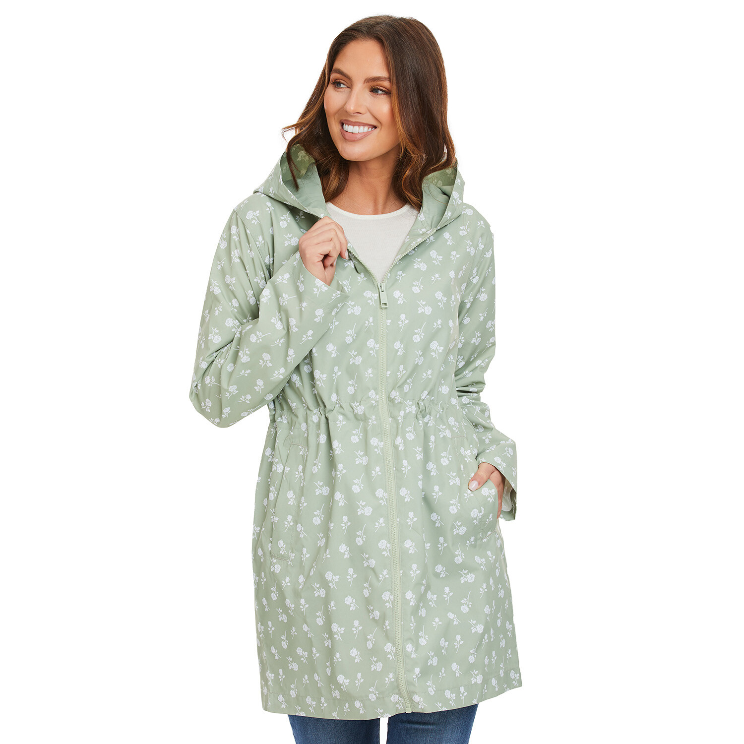 Ladies Ida Floral Rain Coat - Sage / 10 Image 2