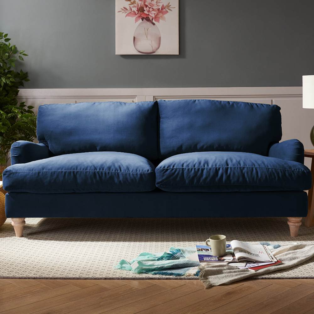 Home Detail Oxford 3 Seater Navy Blue Velvet Sofa Image 1